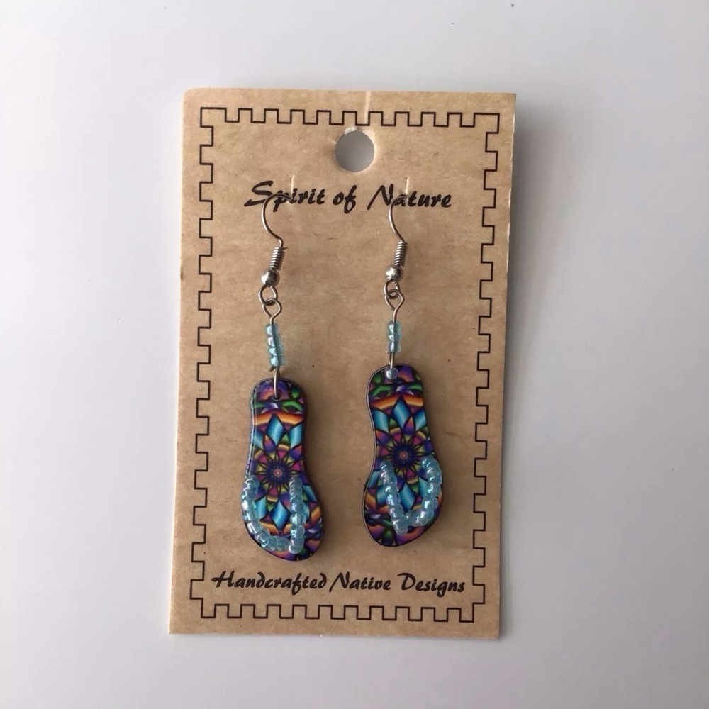NEW Flip Flops French Wire Earrings BLUE MOSAIC Pierced Boho Spirit of Nature